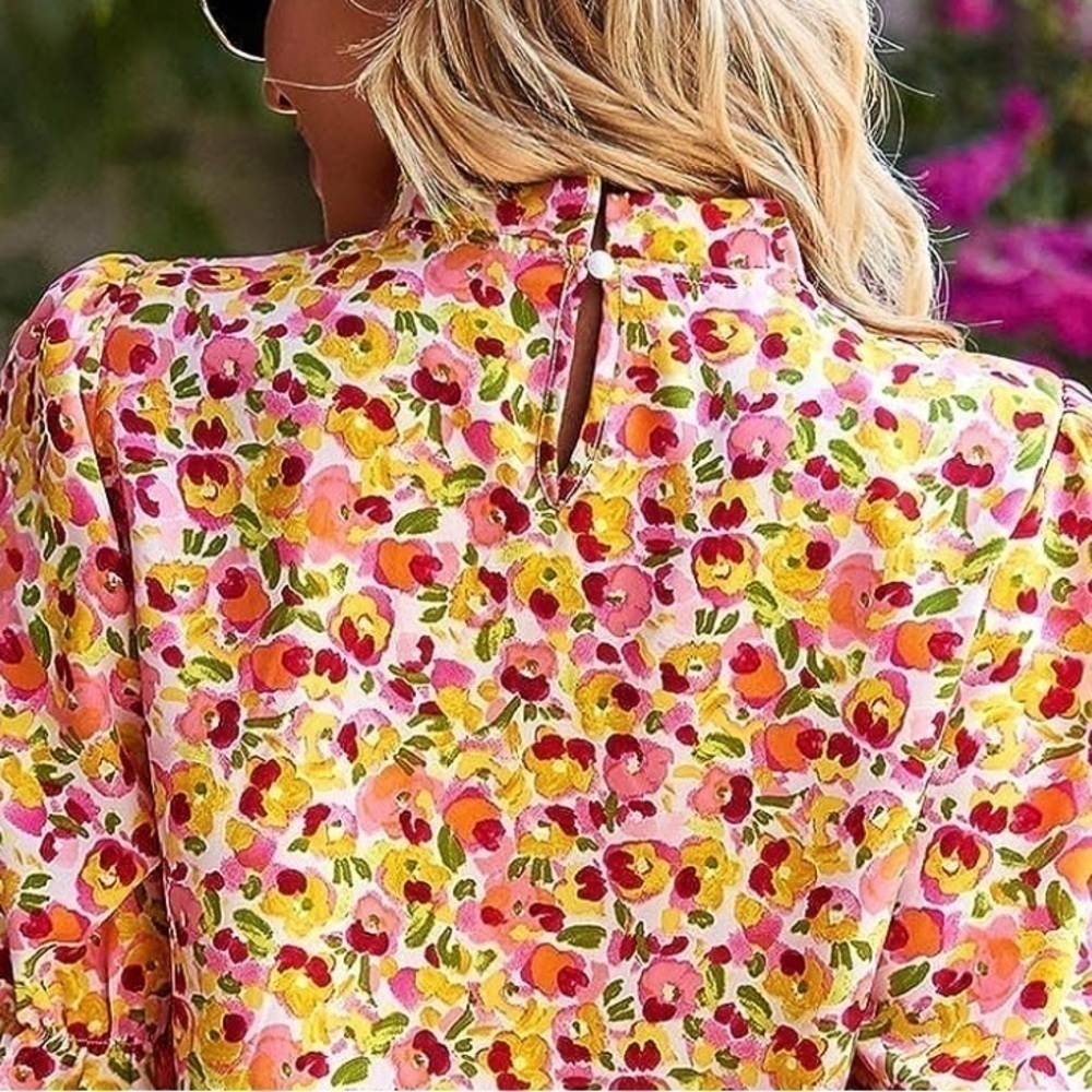 Boho Ruffle Neck Short Sleeve Frill Top - Picture 4 of 7
